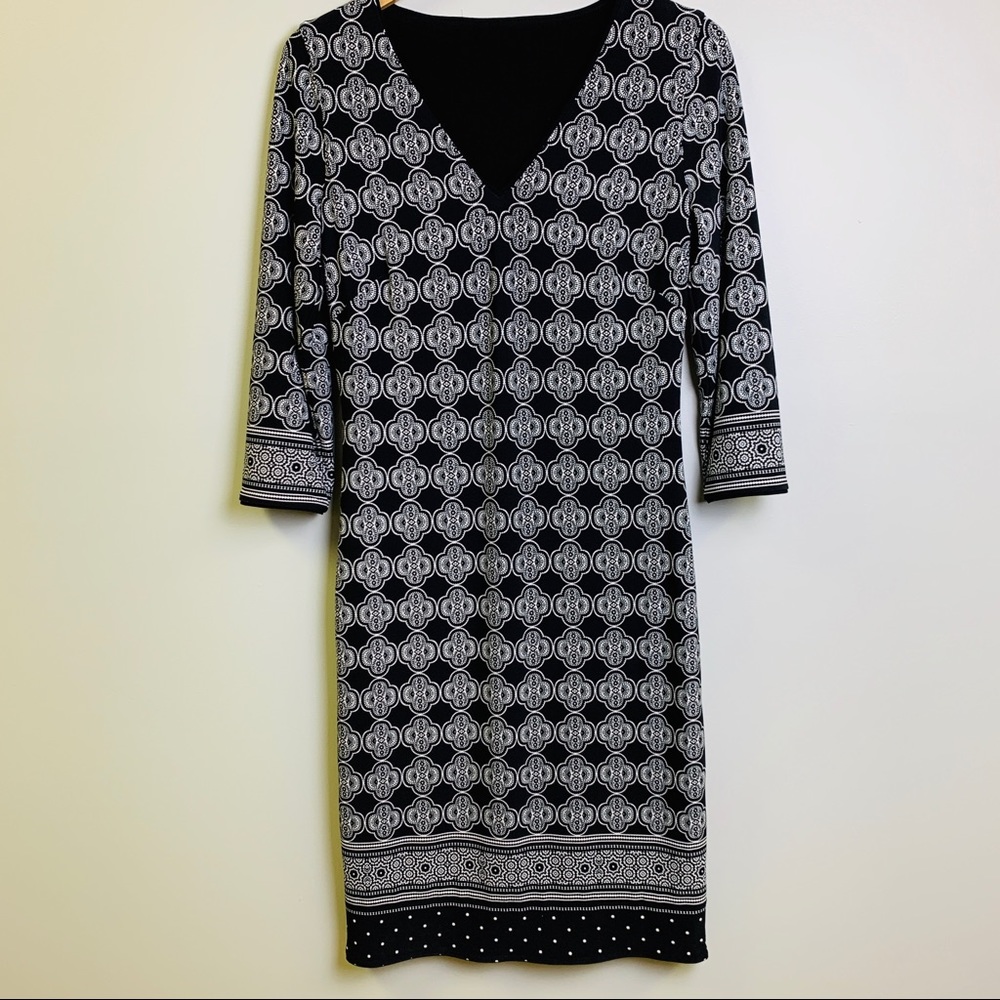Sheath Style Long-Sleeved Black & White Dress, M